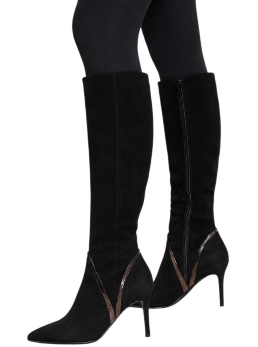 BLEECKER & BOND Maya Black Suede Heeled Knee High Boot Size 6.5M